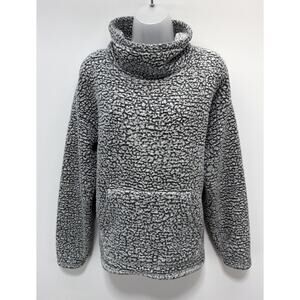 Eddie Bauer Womens XL Gray Fleece Cowl Neck High Pile Popcorn Sherpa Pockets